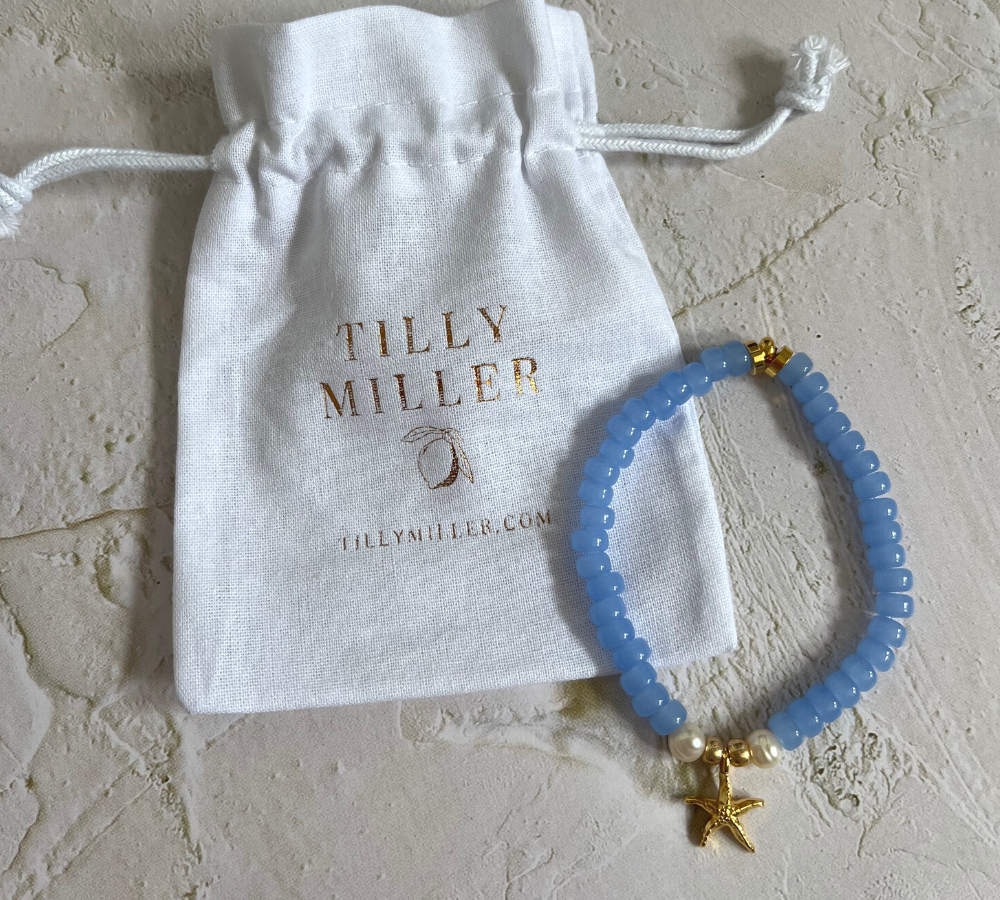 Handmade bracelet, ocean-inspired bracelet, natural stone bracelet, starfish charm bracelet