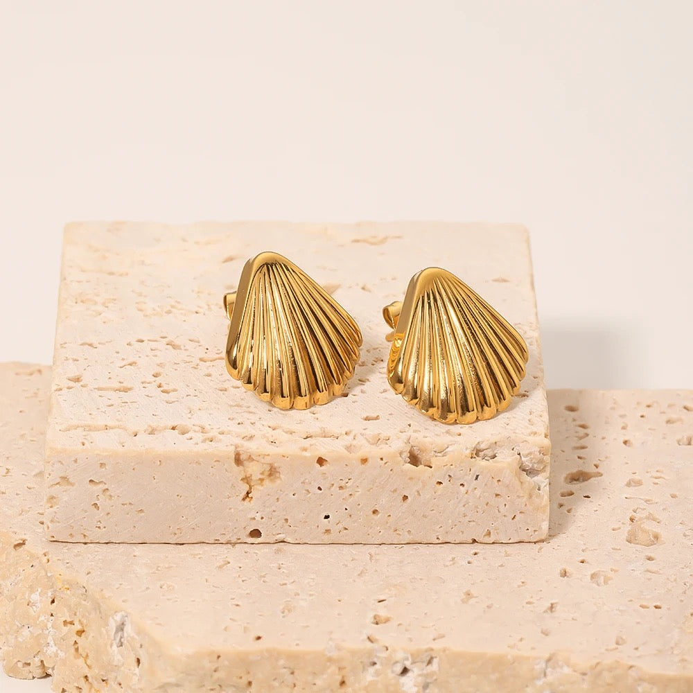 Beach jewellery, waterproof jewellery, shell earrings, gold earrings