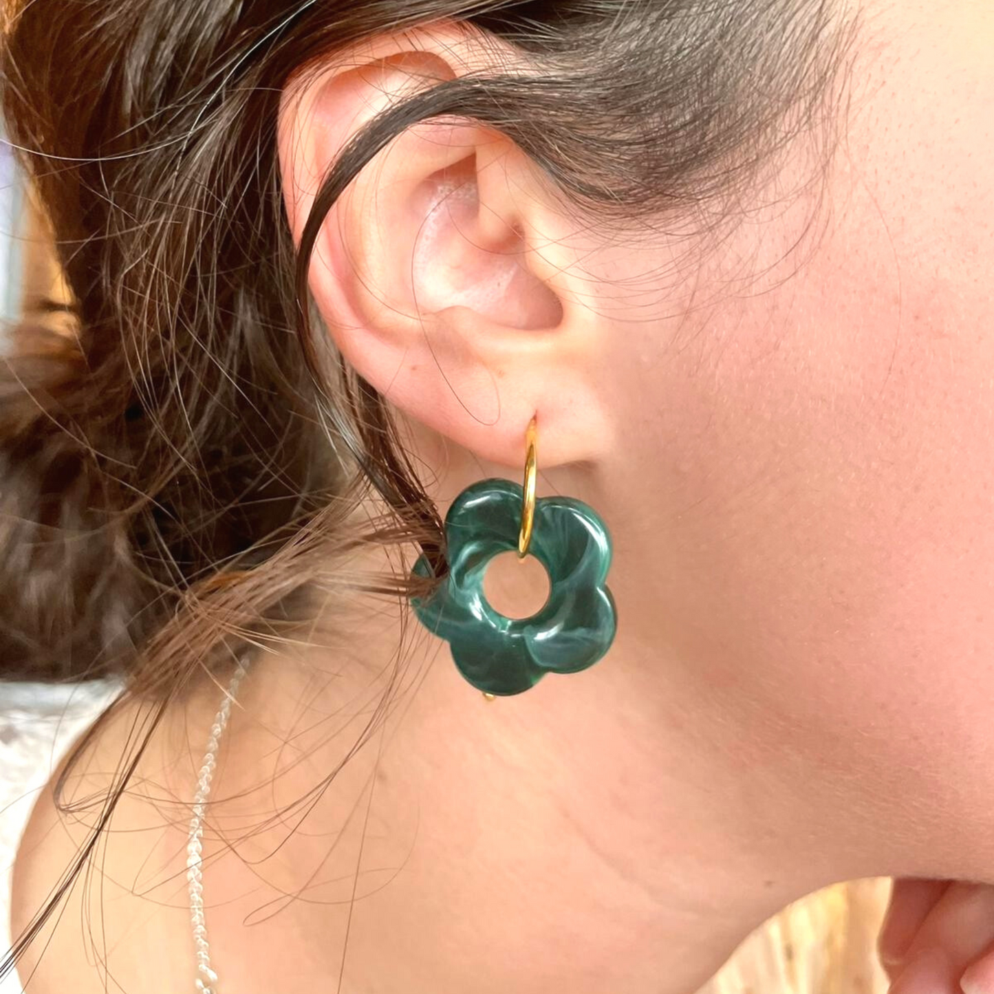 Flower hoops, flower charm, gold vermeil earrings, fun earrings, summer earrings