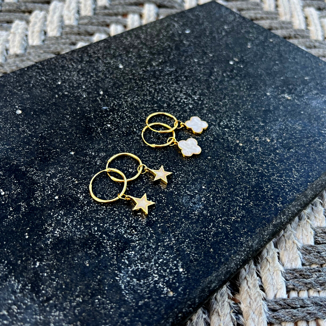 Star charm gold earrings, star charms, gold vermeil earrings, sparkly jewellery