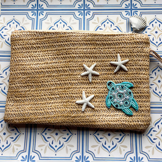 Raffia Turtle Clutch Bag