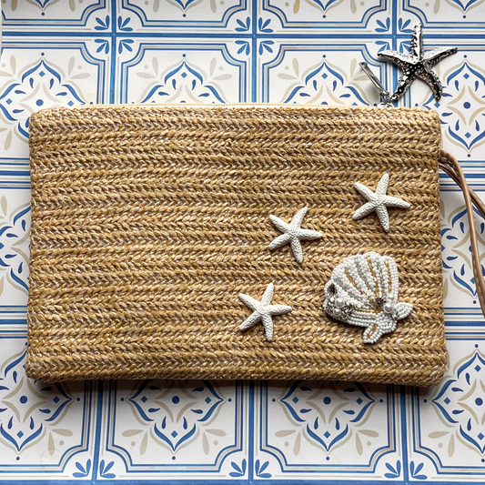 Raffia Shell Clutch Bag