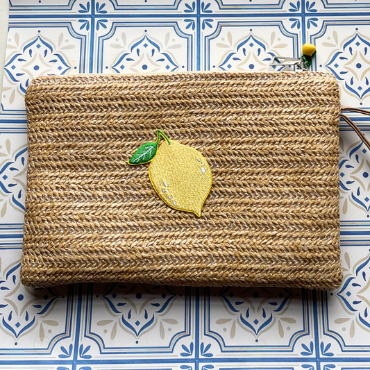 Raffia Lemon Clutch Bag
