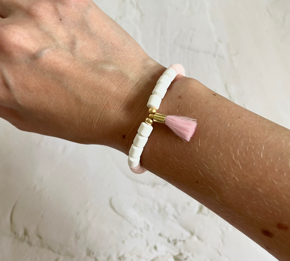 Mathilde Pink Tassel Stacking Bracelet