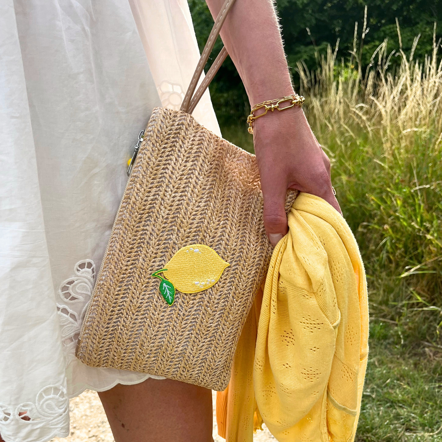 Raffia Lemon Clutch Bag
