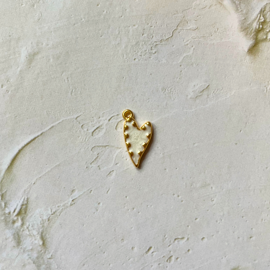 Gold & White Enamel Heart Charm