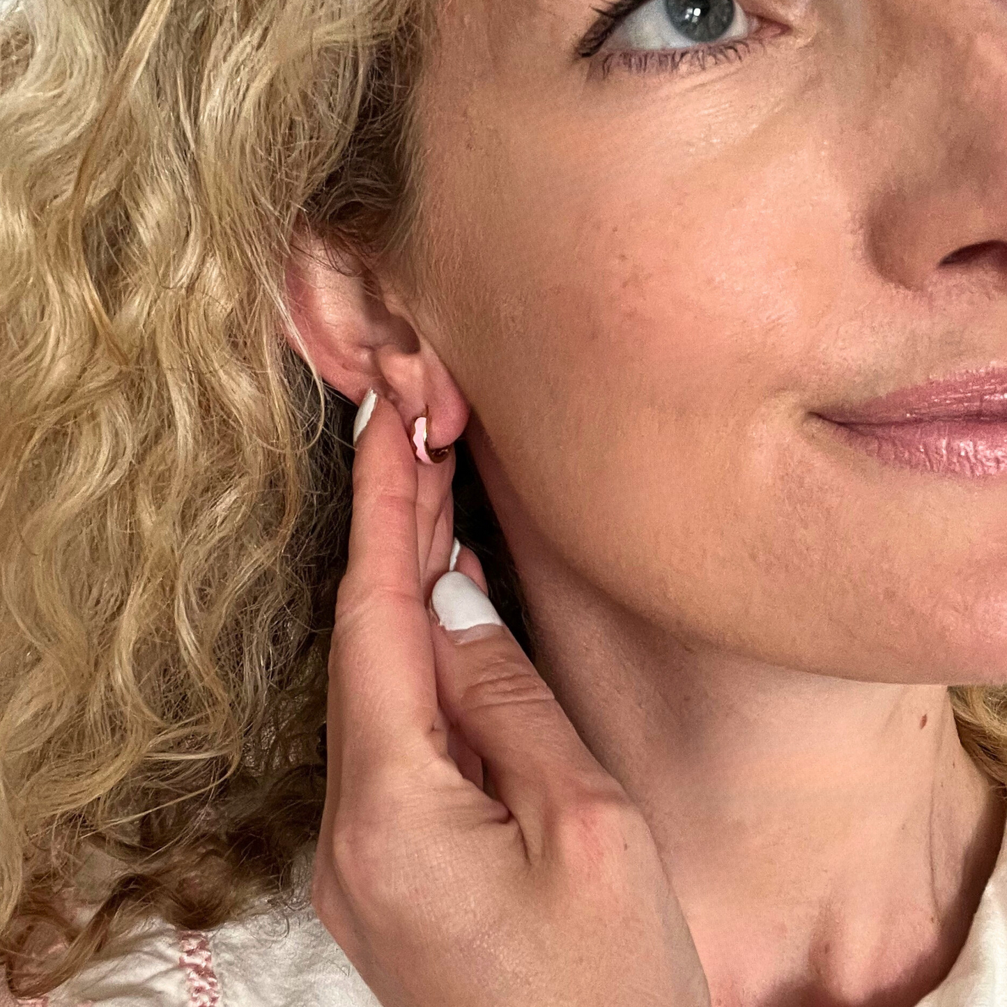Phoebe Pink Enamel Gold Vermeil Huggie Hoops
