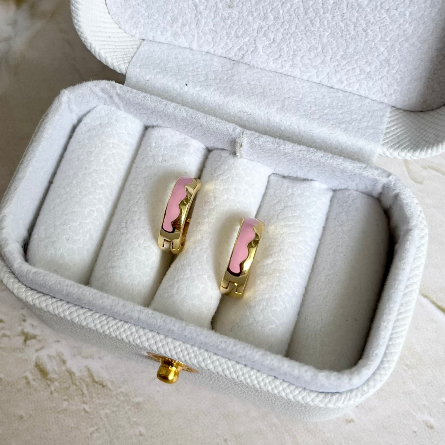 Phoebe Pink Enamel Gold Vermeil Huggie Hoops