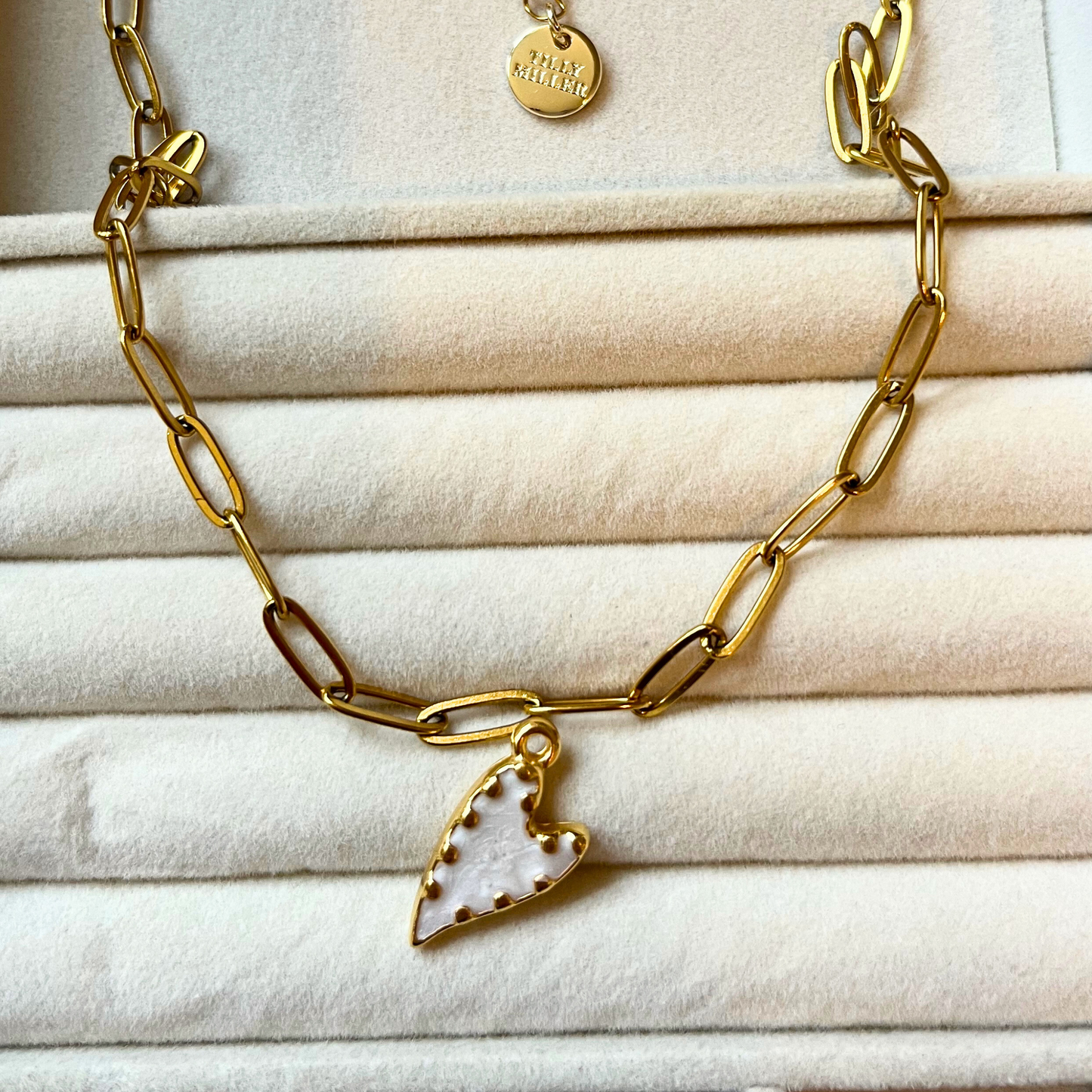 Gold & White Enamel Heart Charm