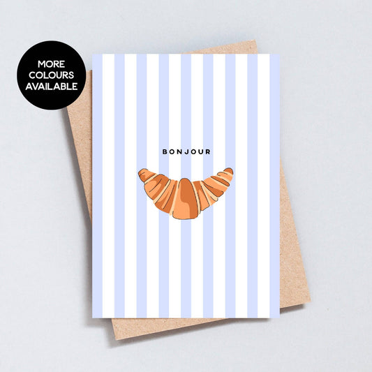 Bonjour Hello Croissant Stripe Greeting Card
