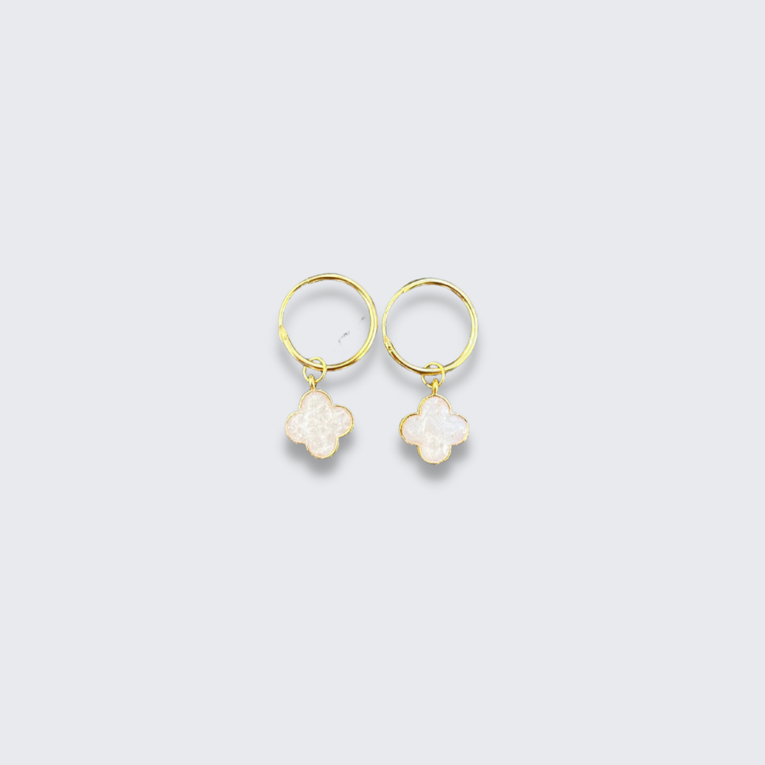 Clover charm earrings, clover charm, clover charm jewellery, pearl jewellery, gold vermeil jewellery