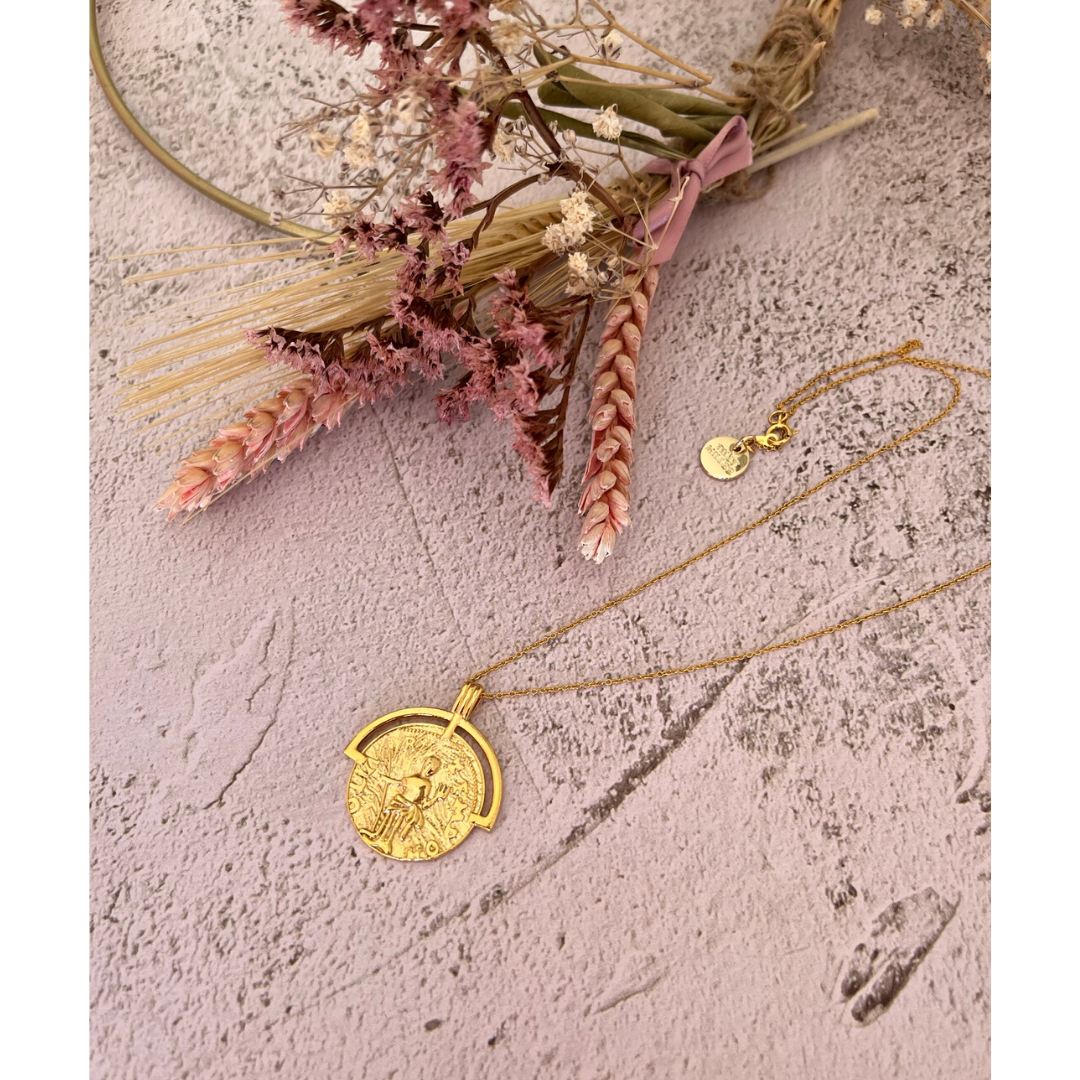 Roman coin charm gold necklace