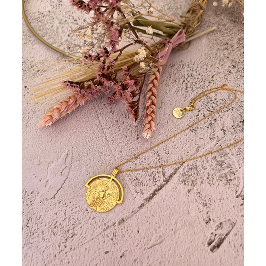 Roman coin charm gold necklace